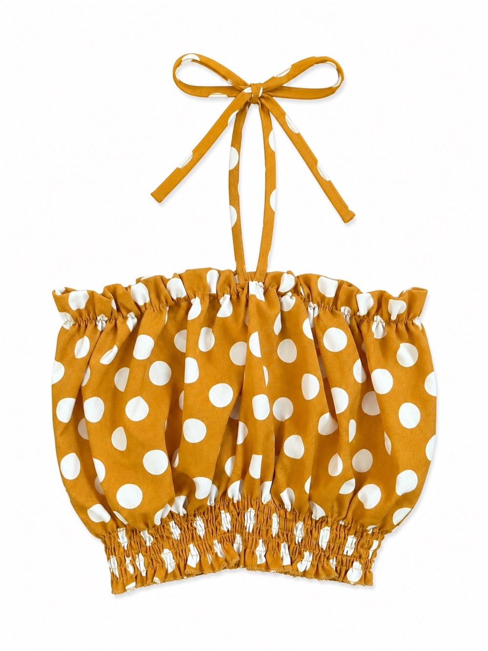 Mustard Yellow Polka Dot Halter Crop Top